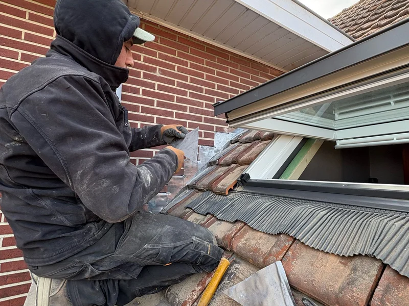 dakwerker aan velux vanaf ladder