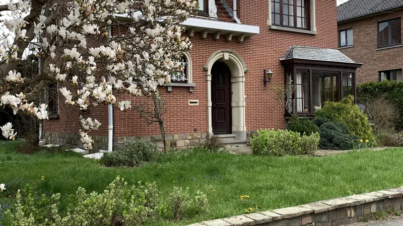 villa met bloeiende magnolia, herkenbaar en warm