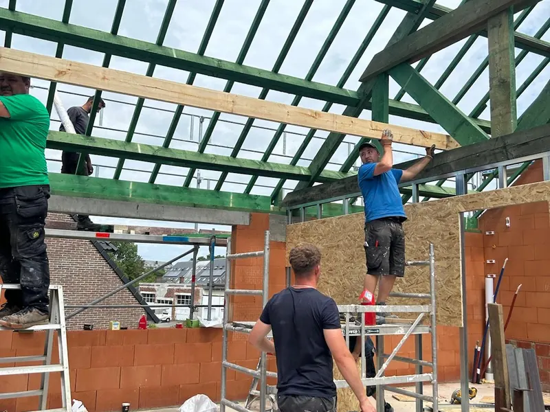 vakman op ladder onder het dak